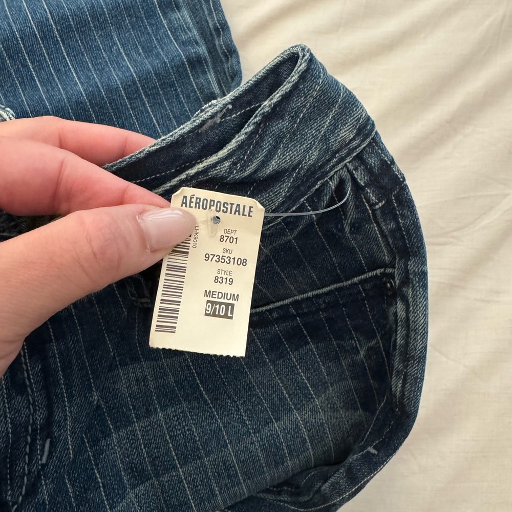 NWT Aeropostale Women's Dark Blue Pinstripe Boot Cut Jeans 9/10 Long - Picture 7 of 8